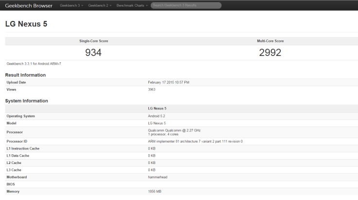 Android 5.2 Lollipop update spotted running on Nexus 5 in new Geekbench tests