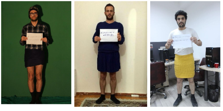 Azeri men in mini skirt protest