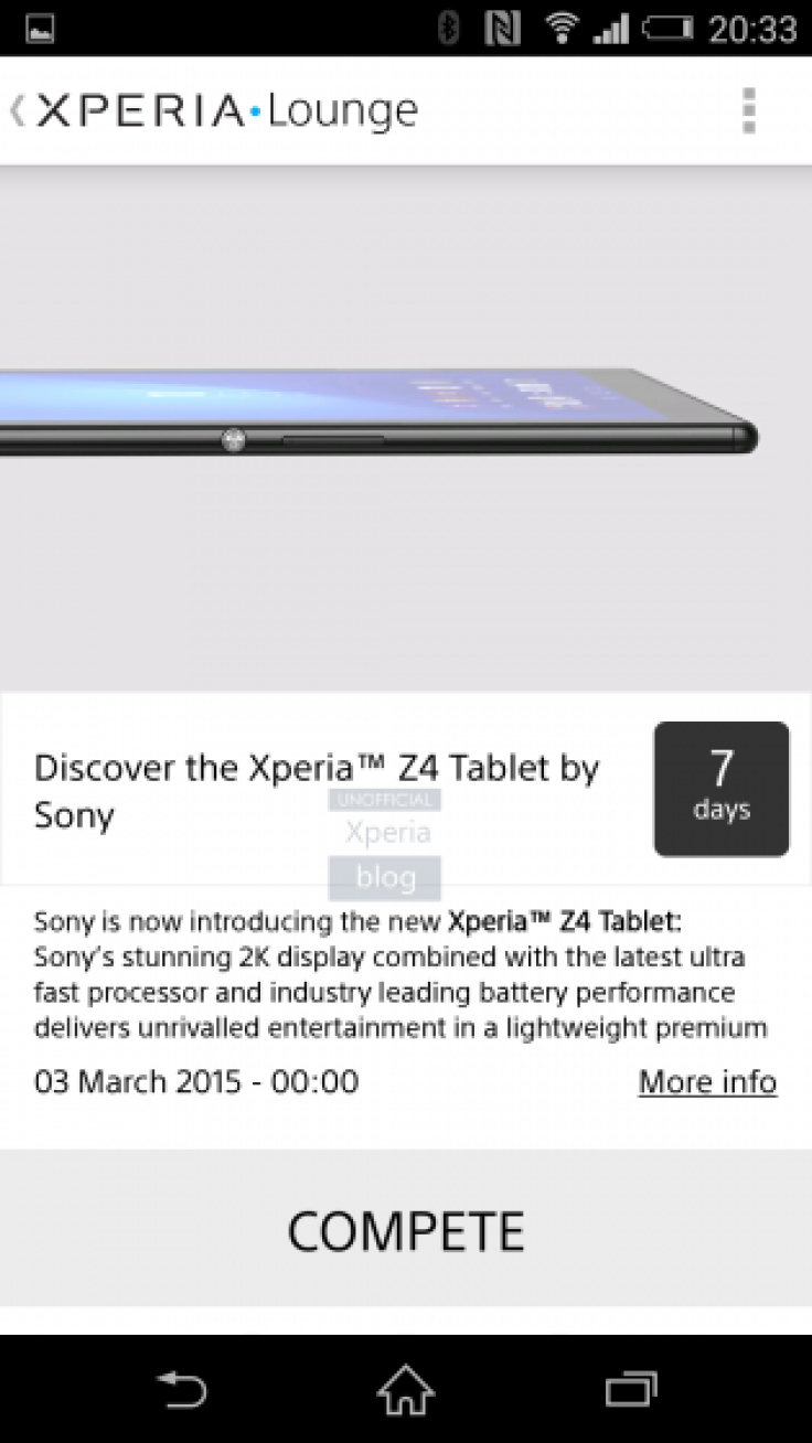 Sony Xperia Z4 tablet with 2K screen leaks ahead of MWC 2015