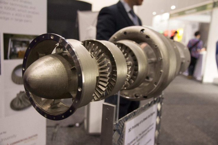 Close-up of the 3D-printed jet engine, on show at the International Air Show in Avalon, Australia