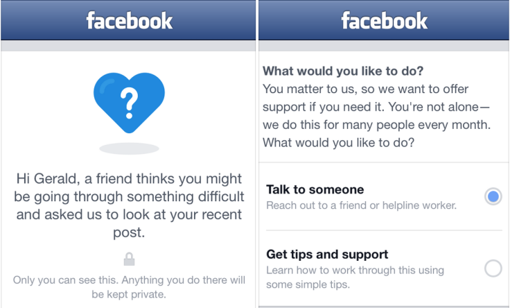 Facebook Suicide support and prevention