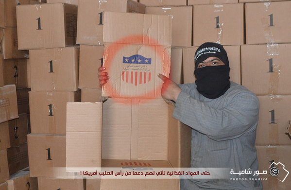 Jihadist militants show boxes of US aid seized near Aleppo. Nusra Front US weapons Tow
