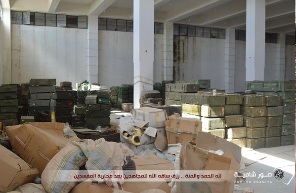 Al-Qaeda's Syrian affiliate the Nusra Front posted online photos of a warehouse with stockpiles of weapons and ammunitions it captured near Aleppo. Syria US Weapons Islamists