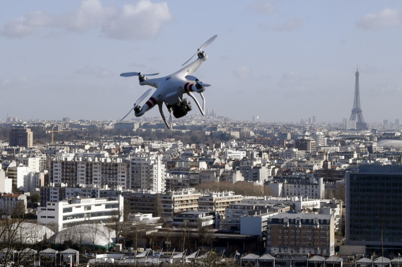 A helicopter drone flying over Paris