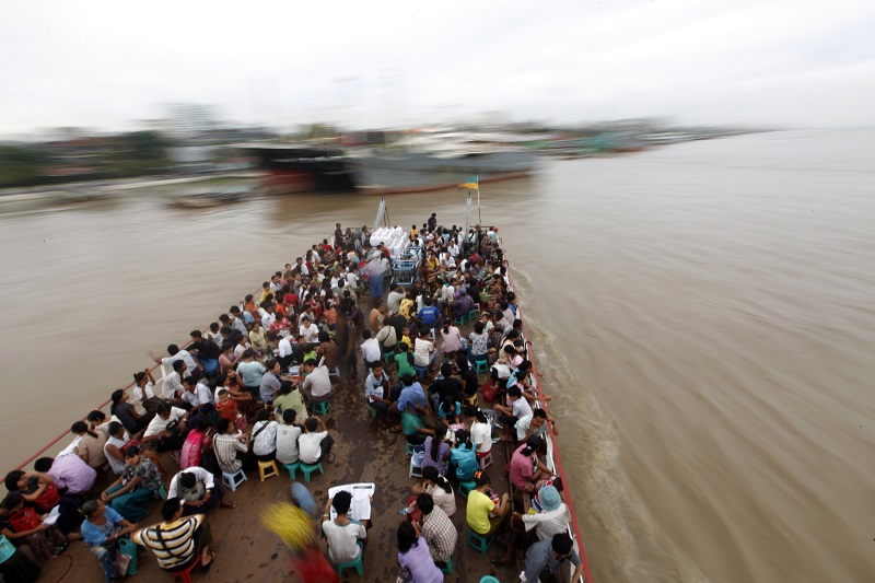 Ferry on Yangoon River in Myanmar