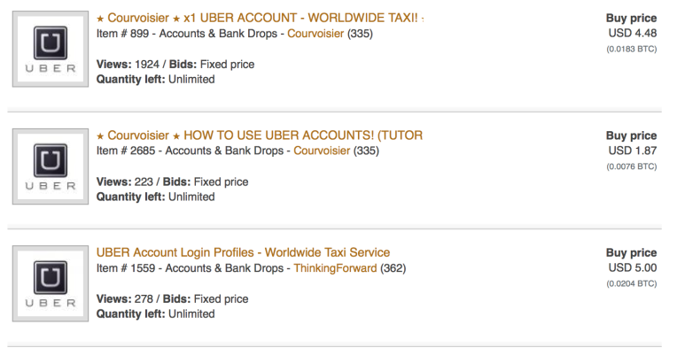 Uber accounts on sale on dark web