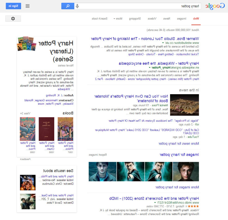 Google mirror version Harry Potter search