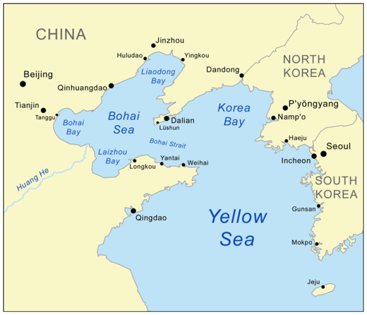 Yellow Sea and Korea Bay map