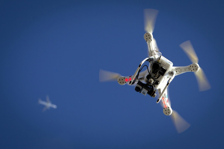 A helicopter drone flying in the air