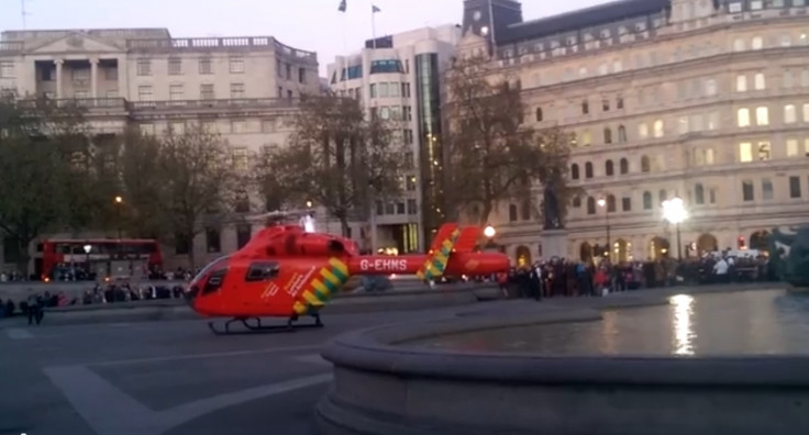Trafalgar Square air ambulance lions