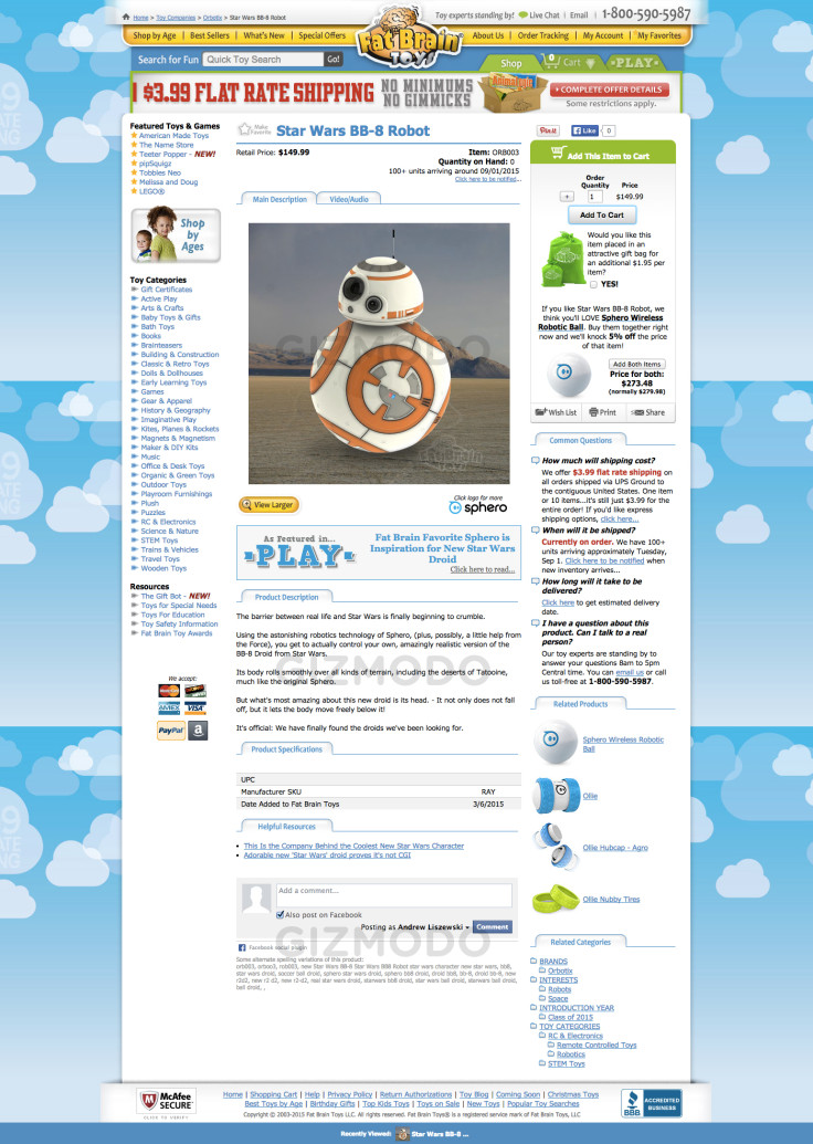 Leaked Fat Brain Toys listing BB8 toy