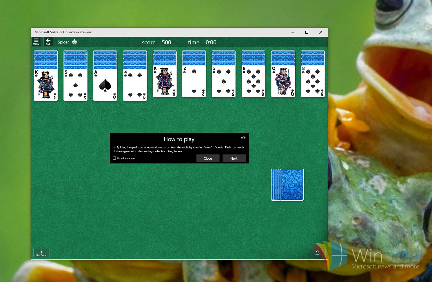 my microsoft solitaire collection won open windows 10
