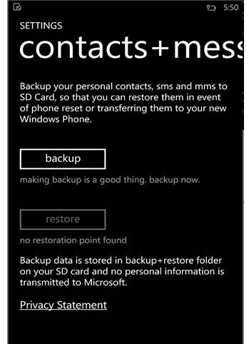 windows phone new sms backup app