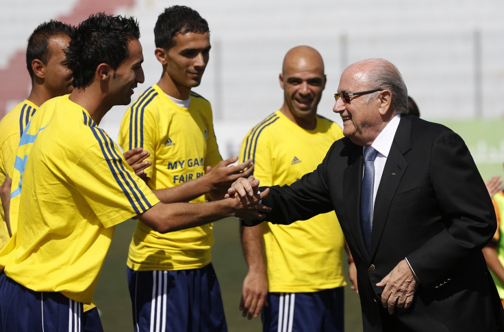 Sepp Blatter and Palestinian footballers