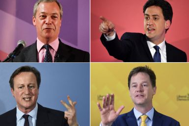 Nigel Farage, Ed Miliband, David Cameron, NickClegg