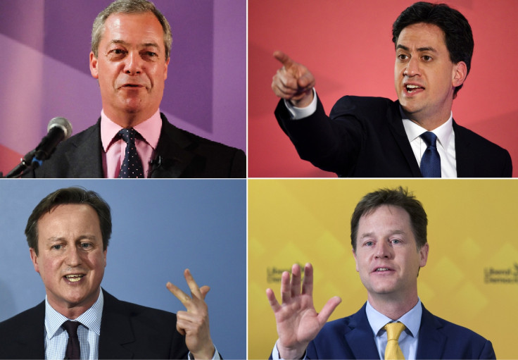 Nigel Farage, Ed Miliband, David Cameron, NickClegg
