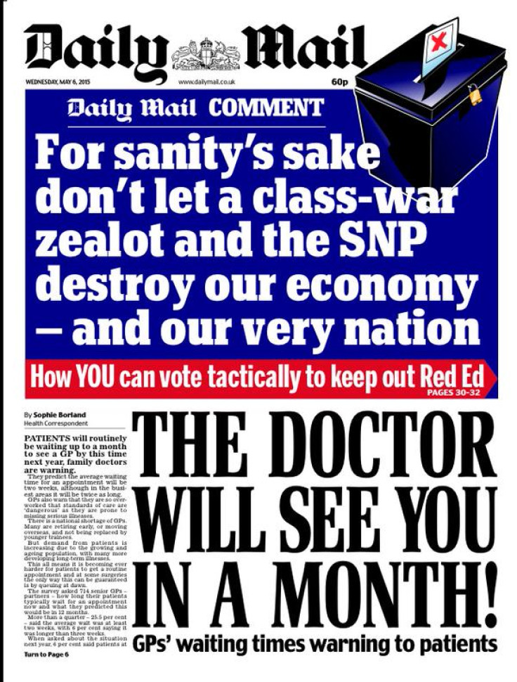 Daily Mail front page Ed Miliband