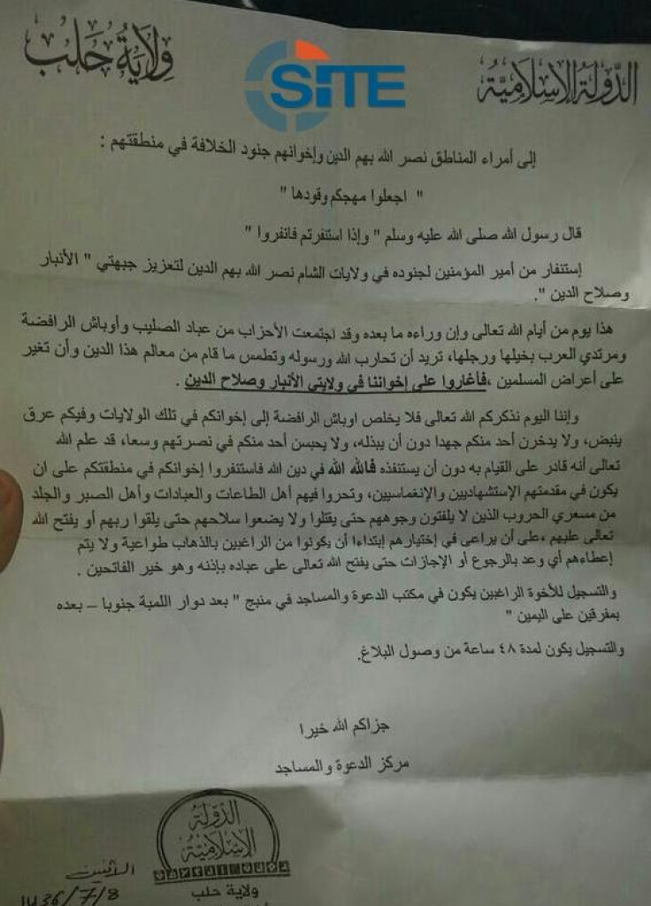 Isis Ramadi letter
