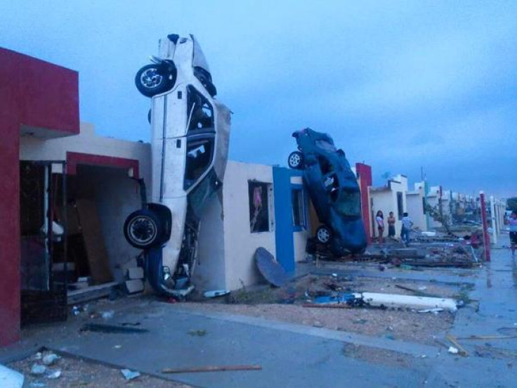 Mexico tornado wrecked cars