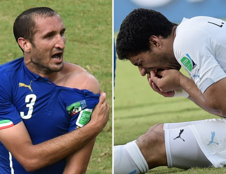 Luis Suarez and Giorgio Chiellini