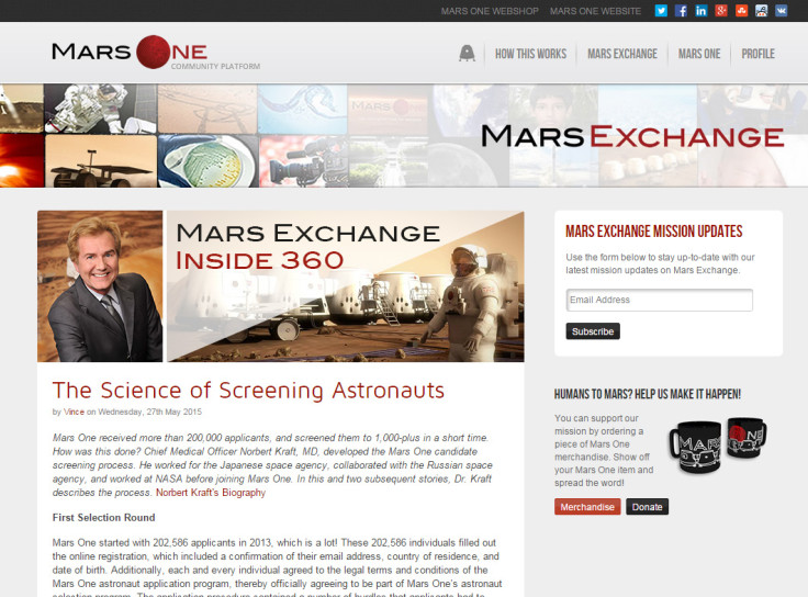 Mars One blog post by Vince Hyman