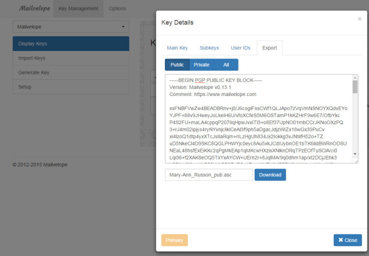 Export your public key on Mailvelope