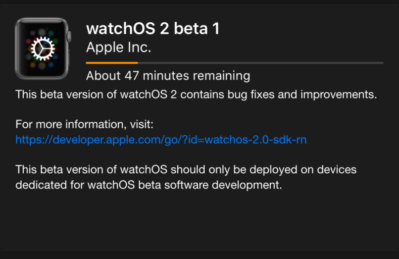 Watch OS 2 beta 1