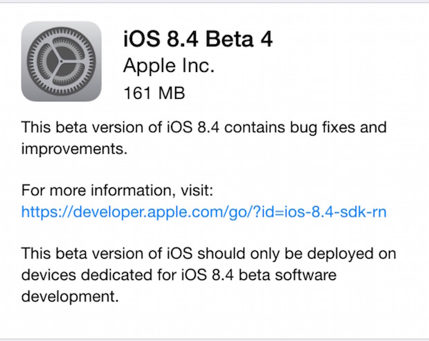 iOS 8.4 Beta 4 iOS 8.4 Beta 4