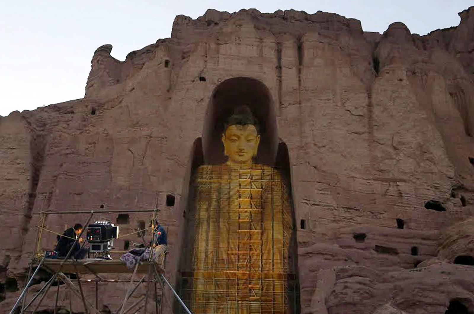 Afghanistan Buddhas Of Bamiyan Resurrected As Laser Projections   Bamiyan Buddhas Recreated Using Laser 3d Projections 