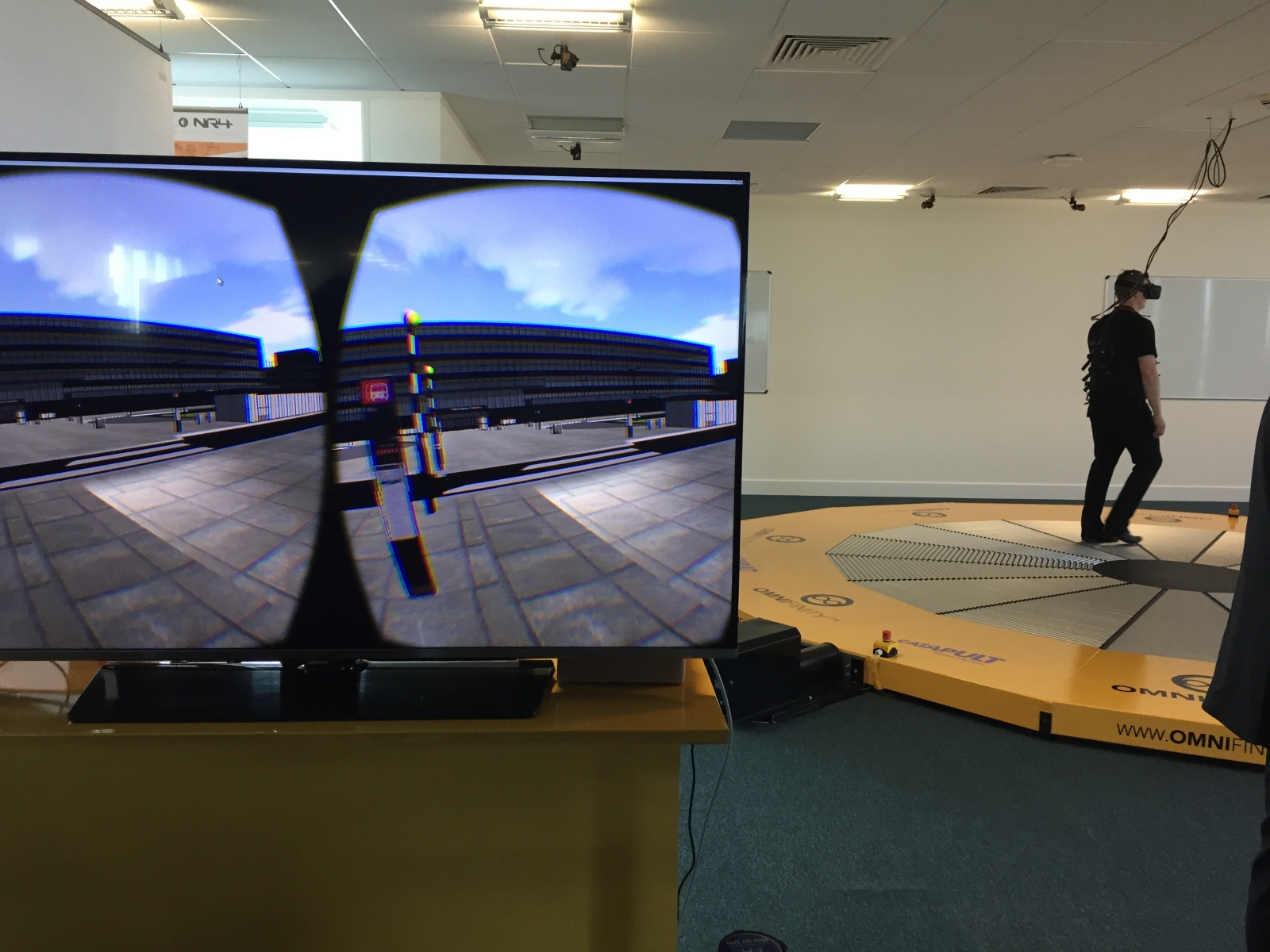 around an autonomous car-filled town with Oculus Rift and treadmill