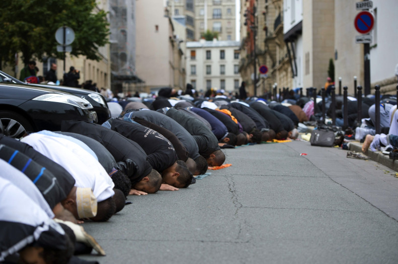 Worshippers outside the Grande Mosque in Paris
