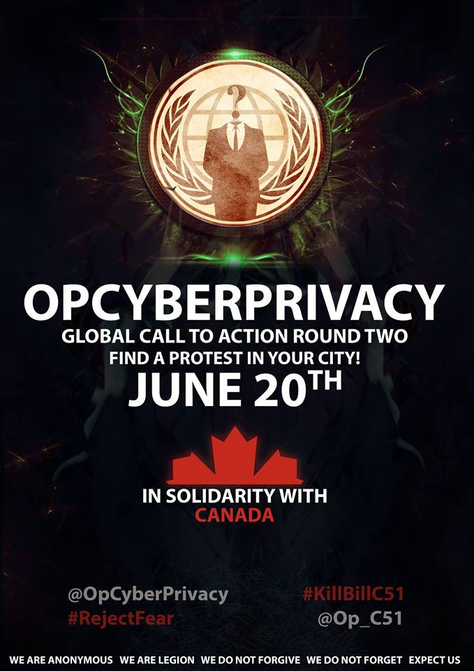 #OpCyberPrivacy Anonymous Canada protest call to action