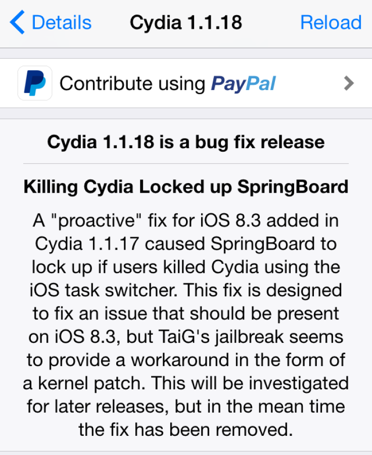 Cydia Installer 1.1.18 update