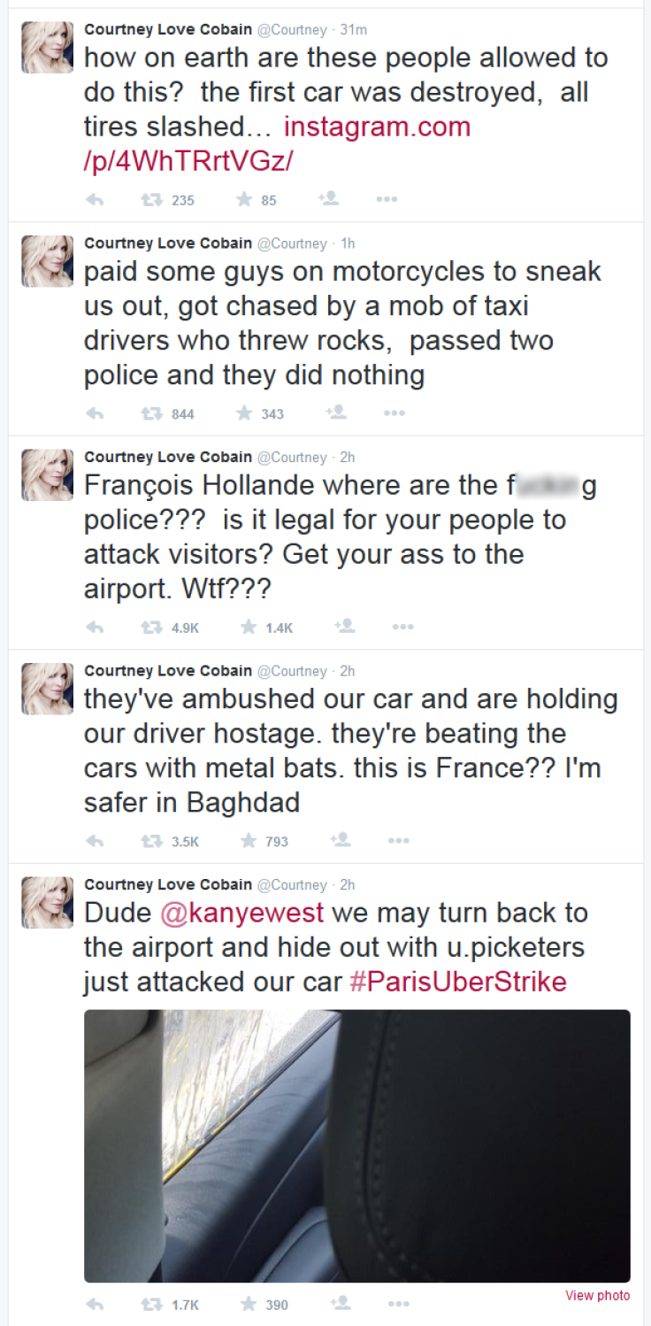 Courtney Love Twitter Paris Uber Violence Protest