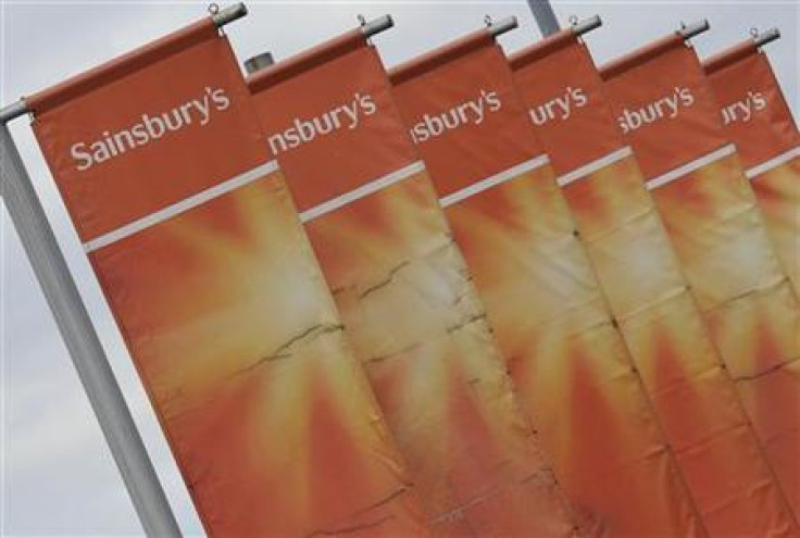 Banners at a Sainsbury store are seen in central London