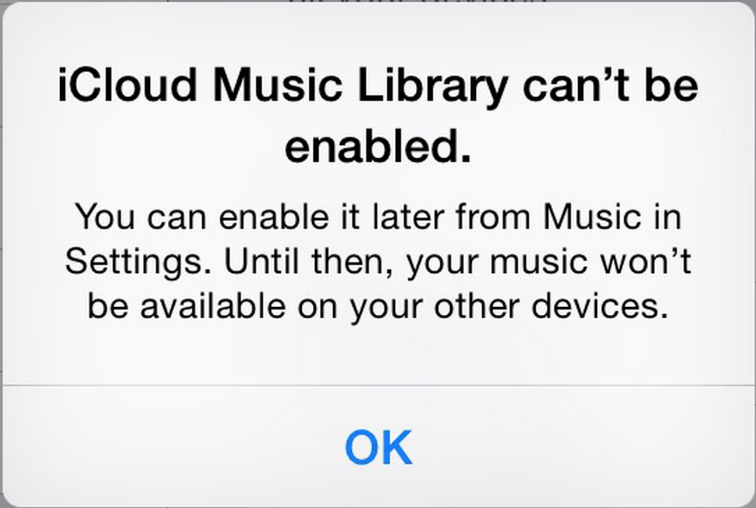 iCloud Music Library can't be enabled error iCloud Music Library can't be enabled error