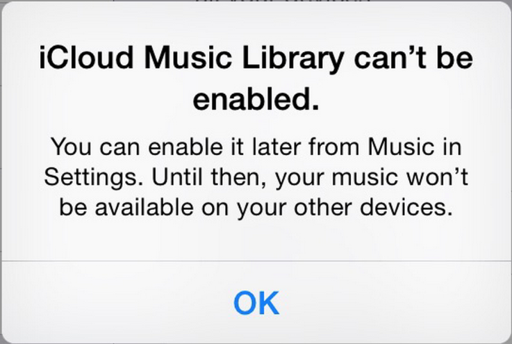 iCloud Music Library can't be enabled error