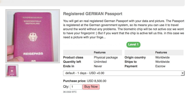 German passport for sale on dark web