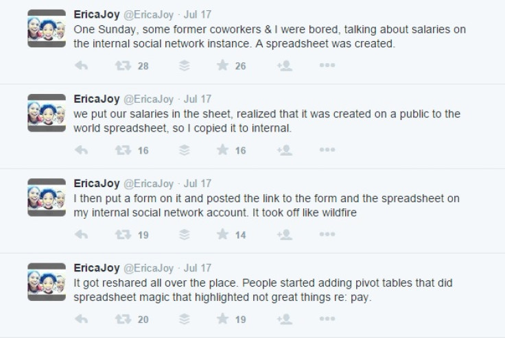 Erica Joy tweets Google pay inequality