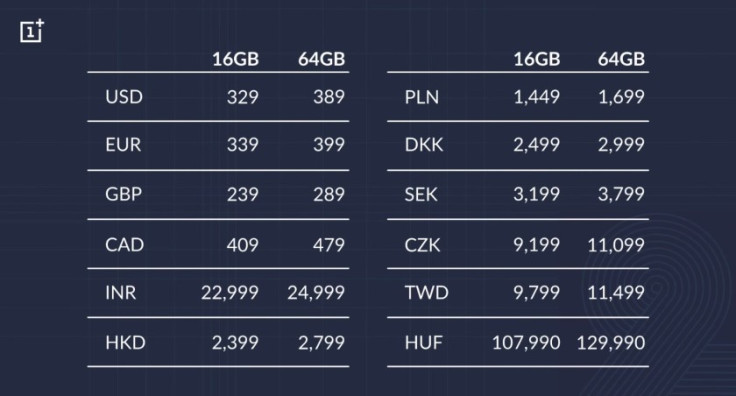 OnePlus 2 price chart