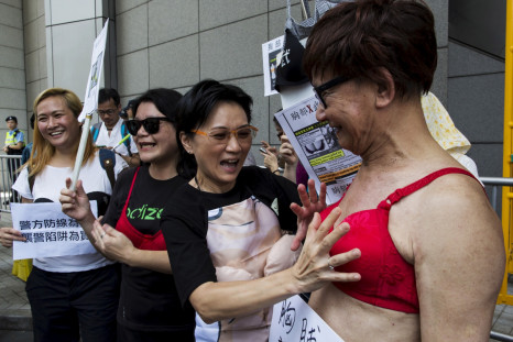 Protesters wear bras in Hong Kong