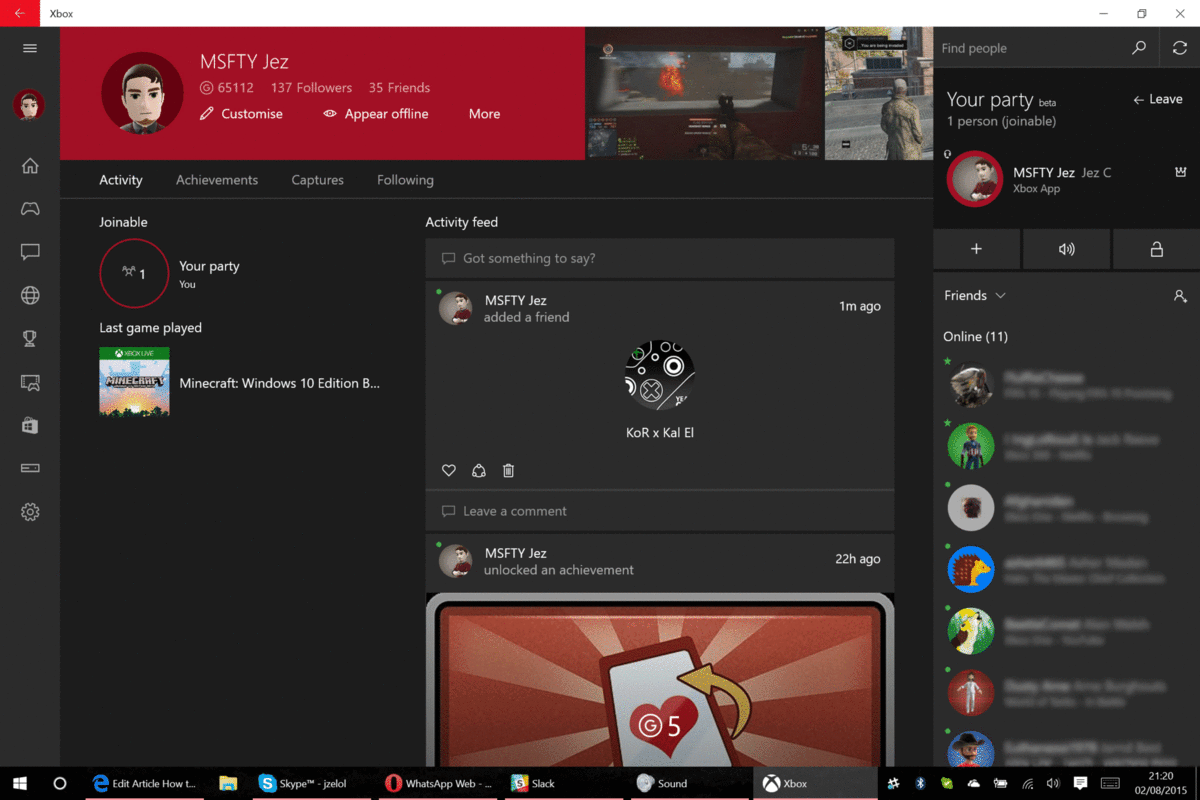 Windows 10 Xbox Live Party