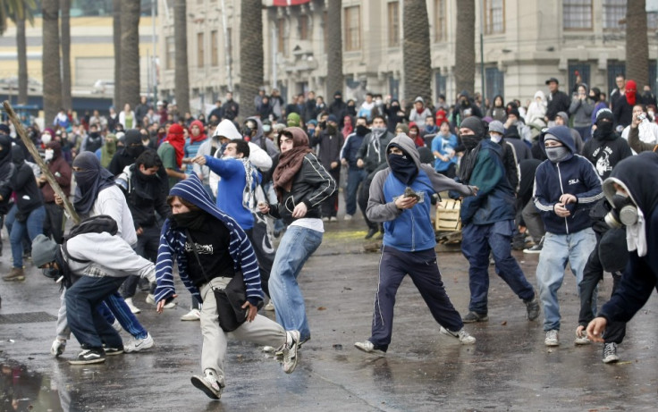 Students take part in a protest against the government to demand changes in the public state education system in Valparaiso city