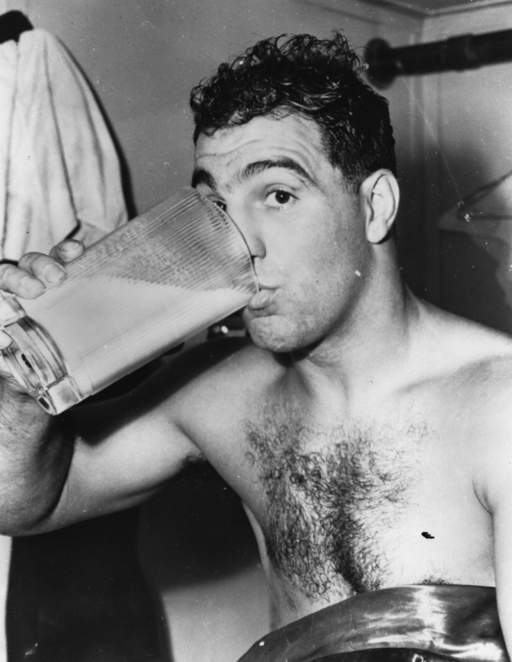 Rocky Marciano drinking milk