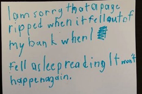 Note found on ripped library book