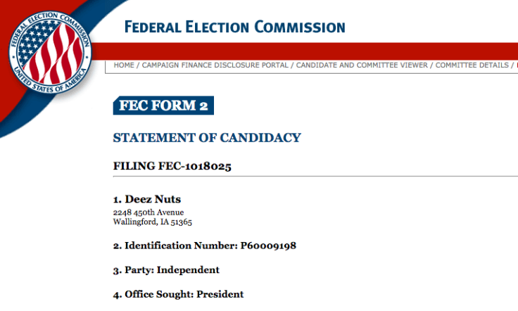 Federal Election Commission filing