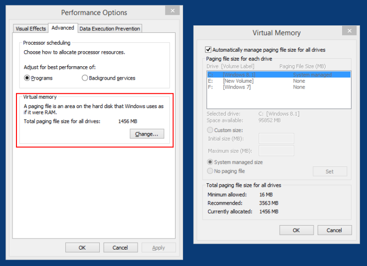Windows 10 performance options