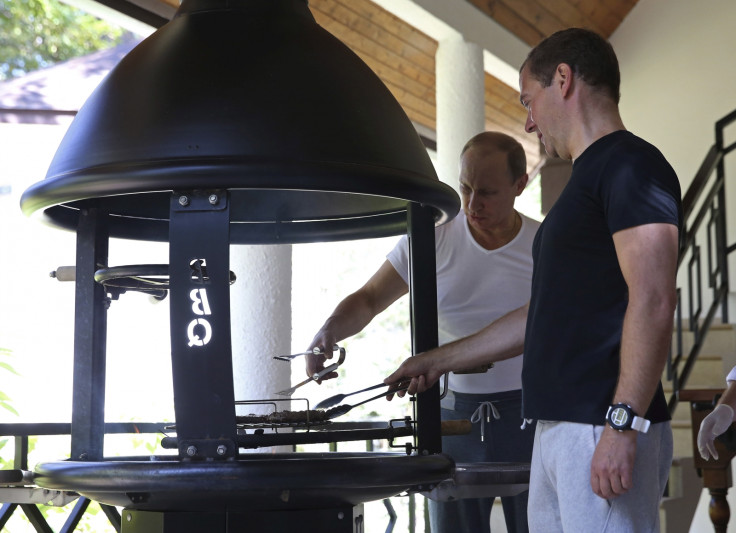 Putin and Medvedev in the gym