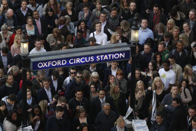 Commuters at Oxford Circus station