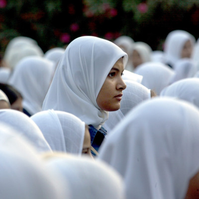 Schoolgirls wearing hijabs
